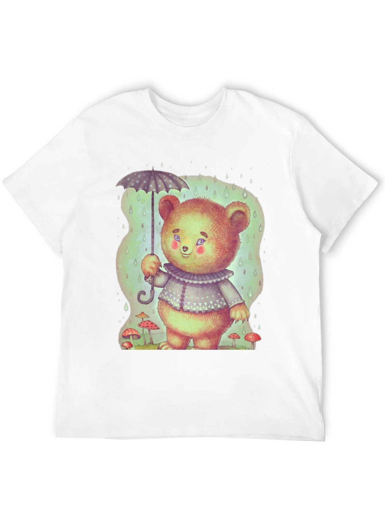 Cute Bear with Umbrella Black T-Shirt