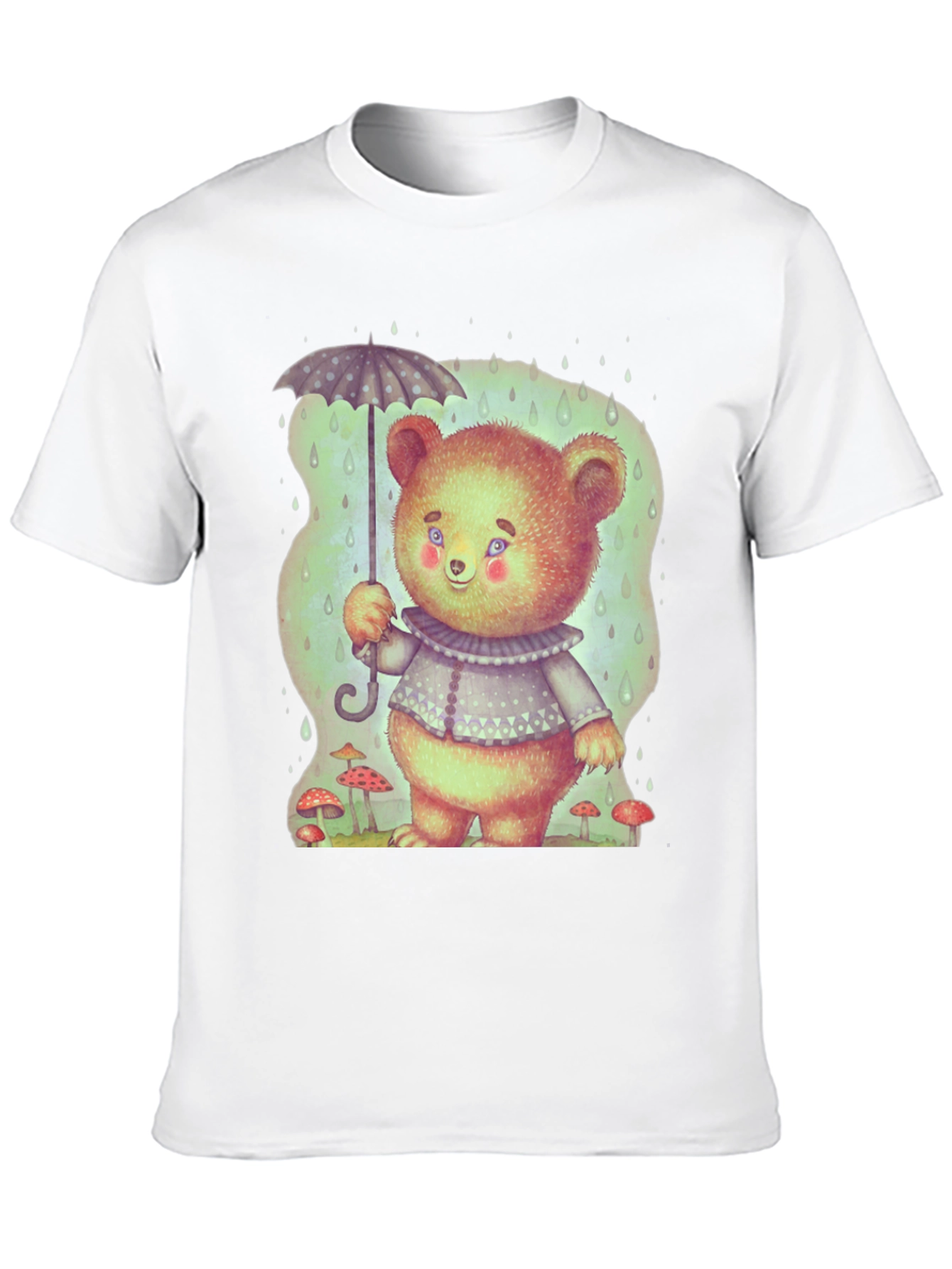 Cute Bear with Umbrella Black T-Shirt