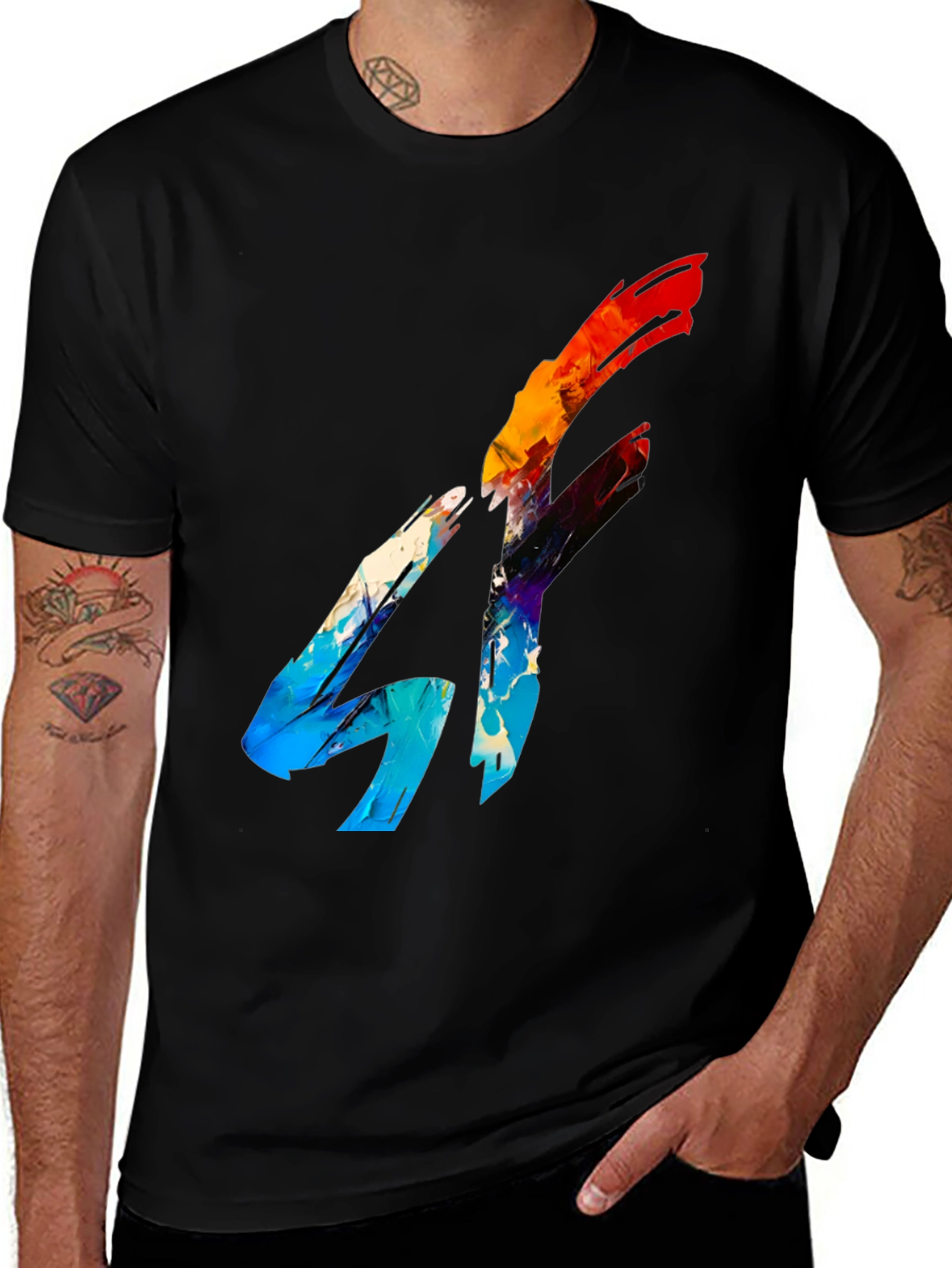 Abstract Graphic Print Black Tee