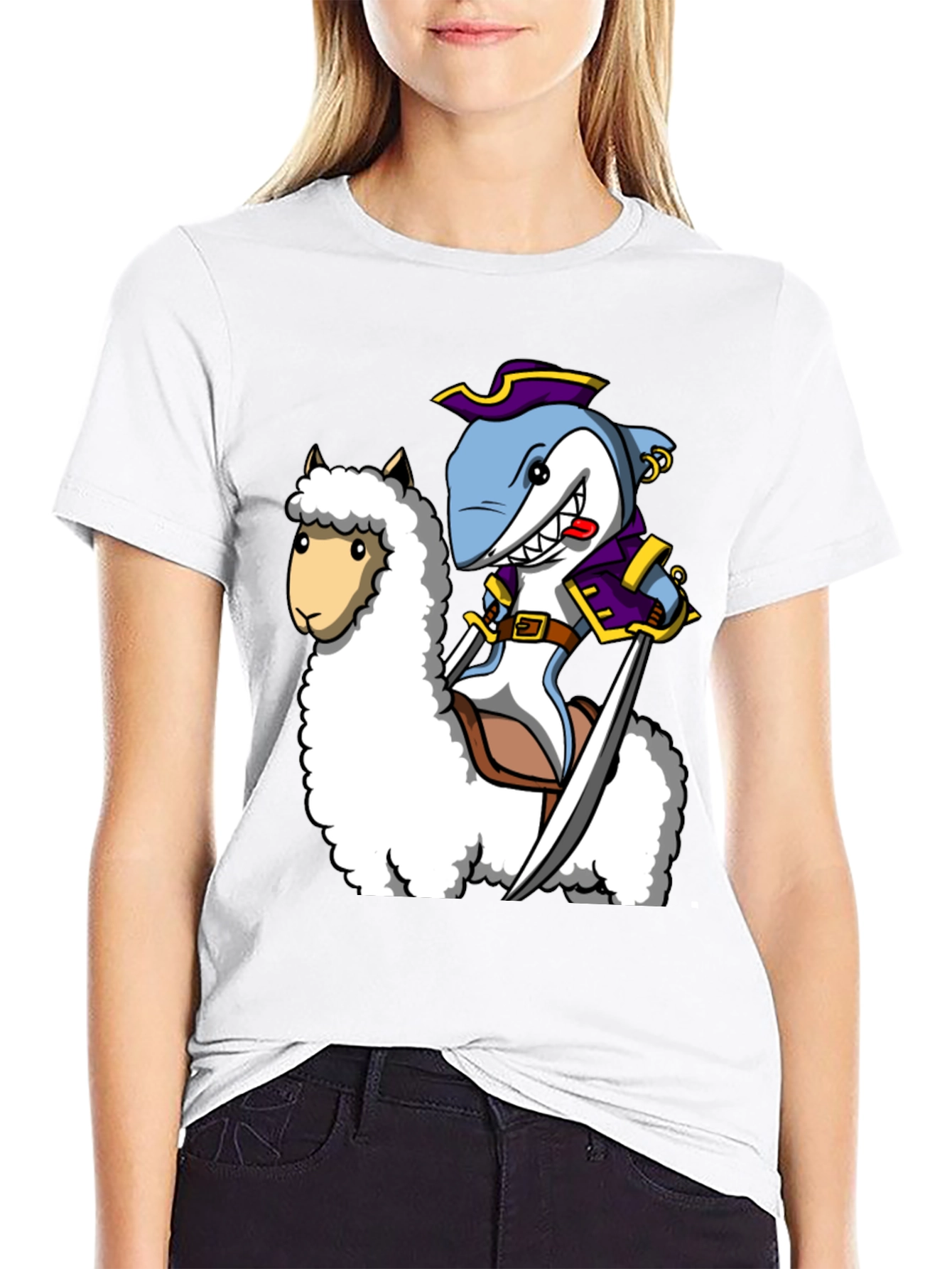 Shark Pirate Riding Llama T-Shirt
