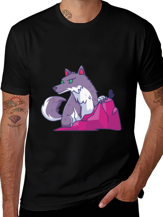 Cartoon Wolf Graphic Tee - Cool Casual Style