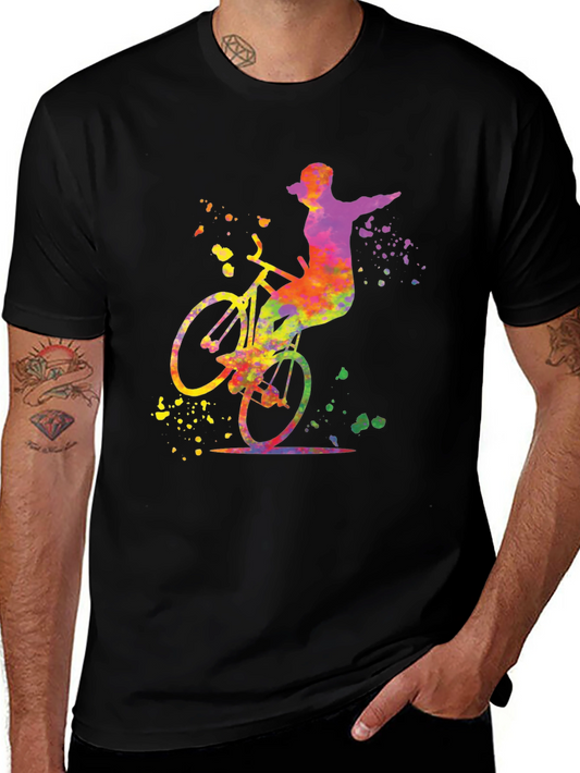 Watercolor Bike Rider Graphic T-Shirt