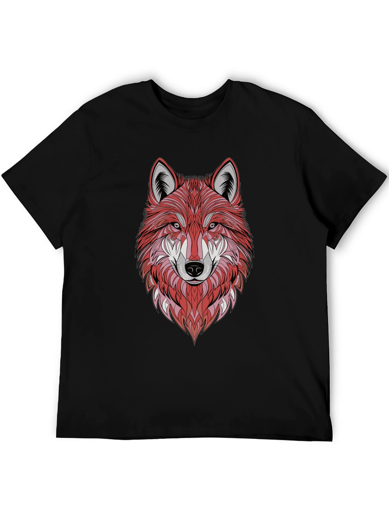 Geometric Wolf Graphic Tee - Stylish Mens Black T-Shirt