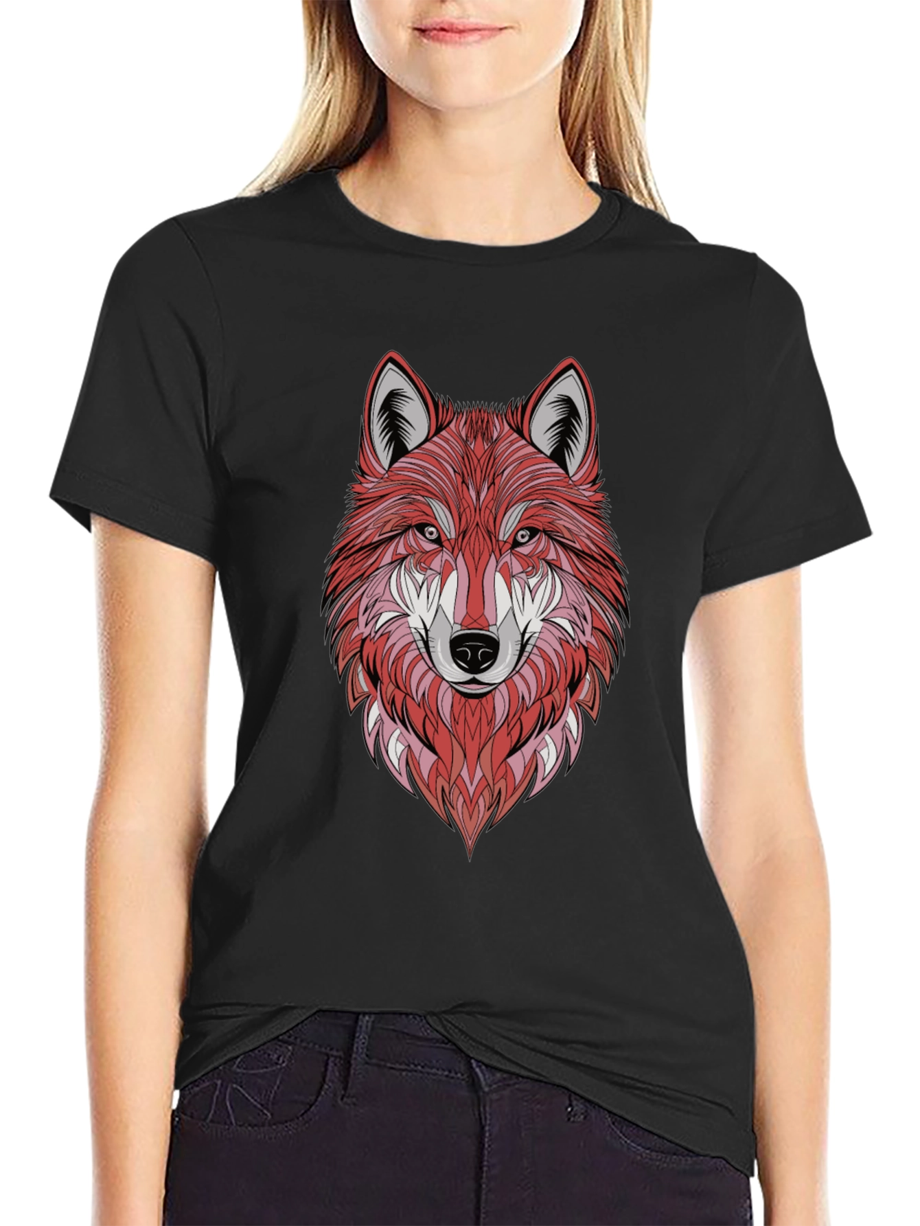 Geometric Wolf Graphic Tee - Stylish Mens Black T-Shirt