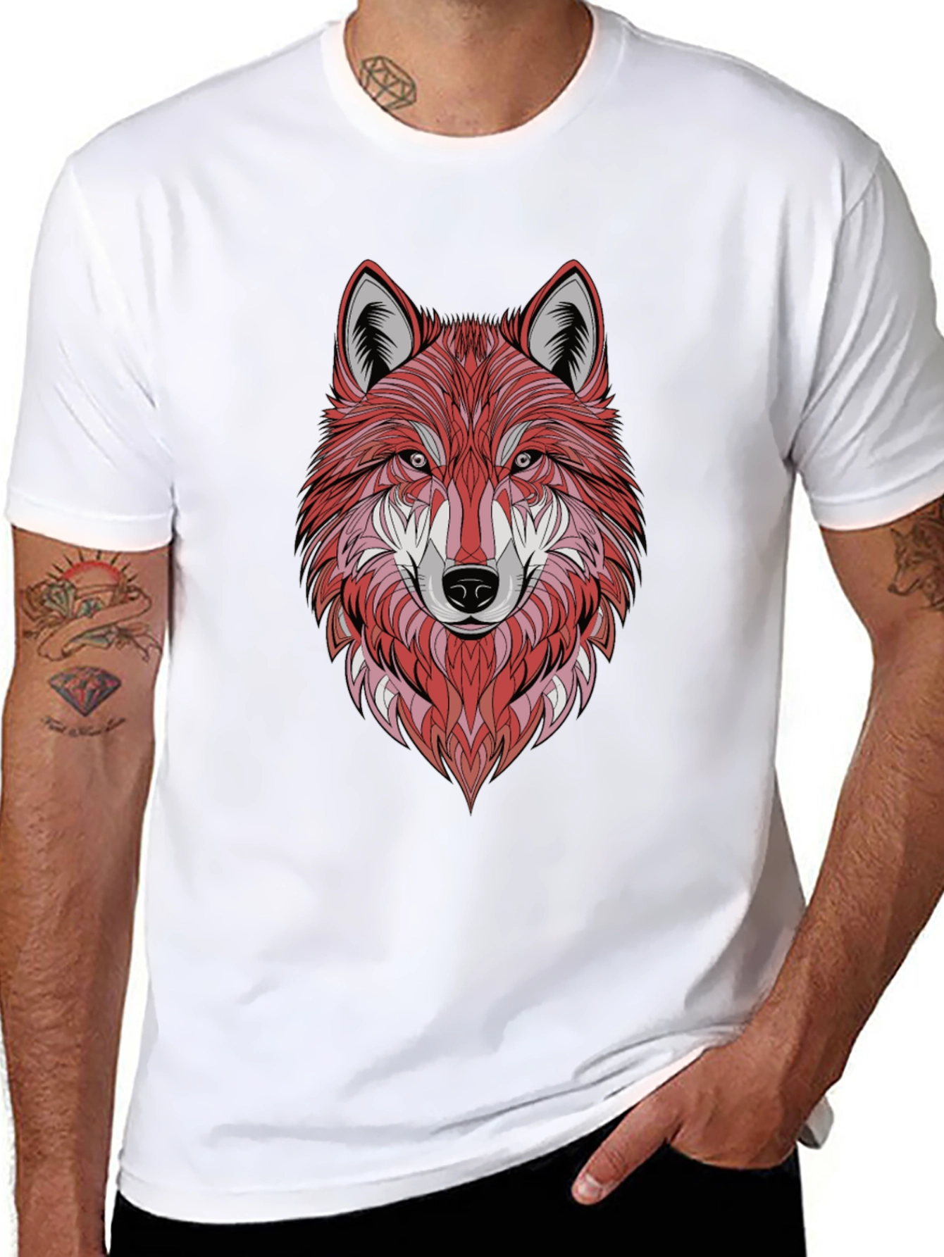 Geometric Wolf Graphic Tee - Stylish Mens Black T-Shirt
