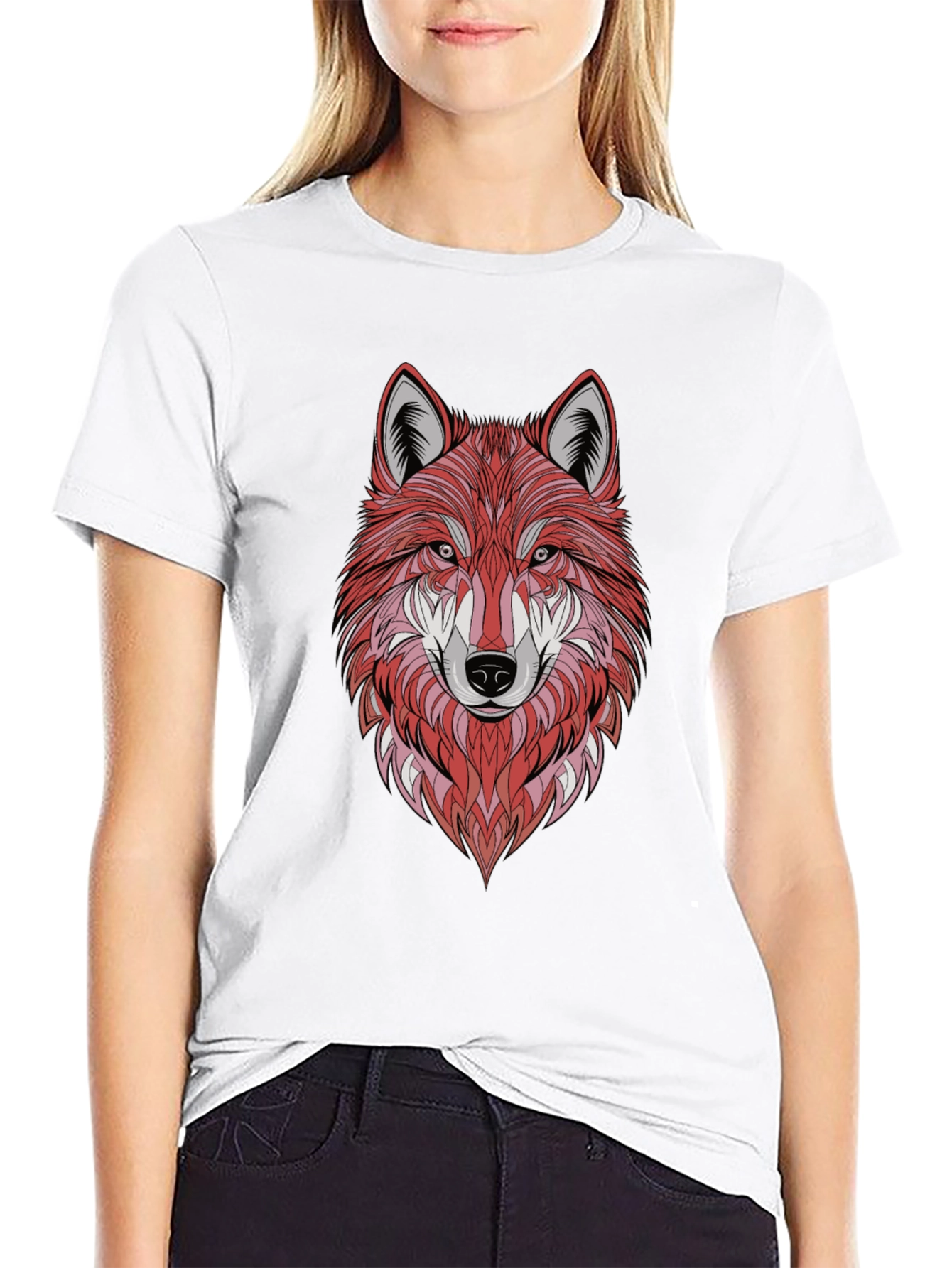 Geometric Wolf Graphic Tee - Stylish Mens Black T-Shirt