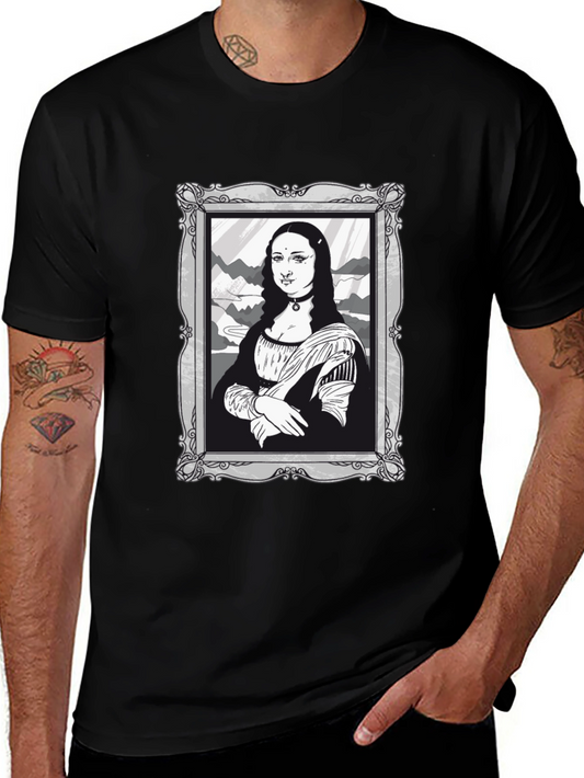 Mona Lisa Graphic Tee - Black Cotton Novelty Shirt