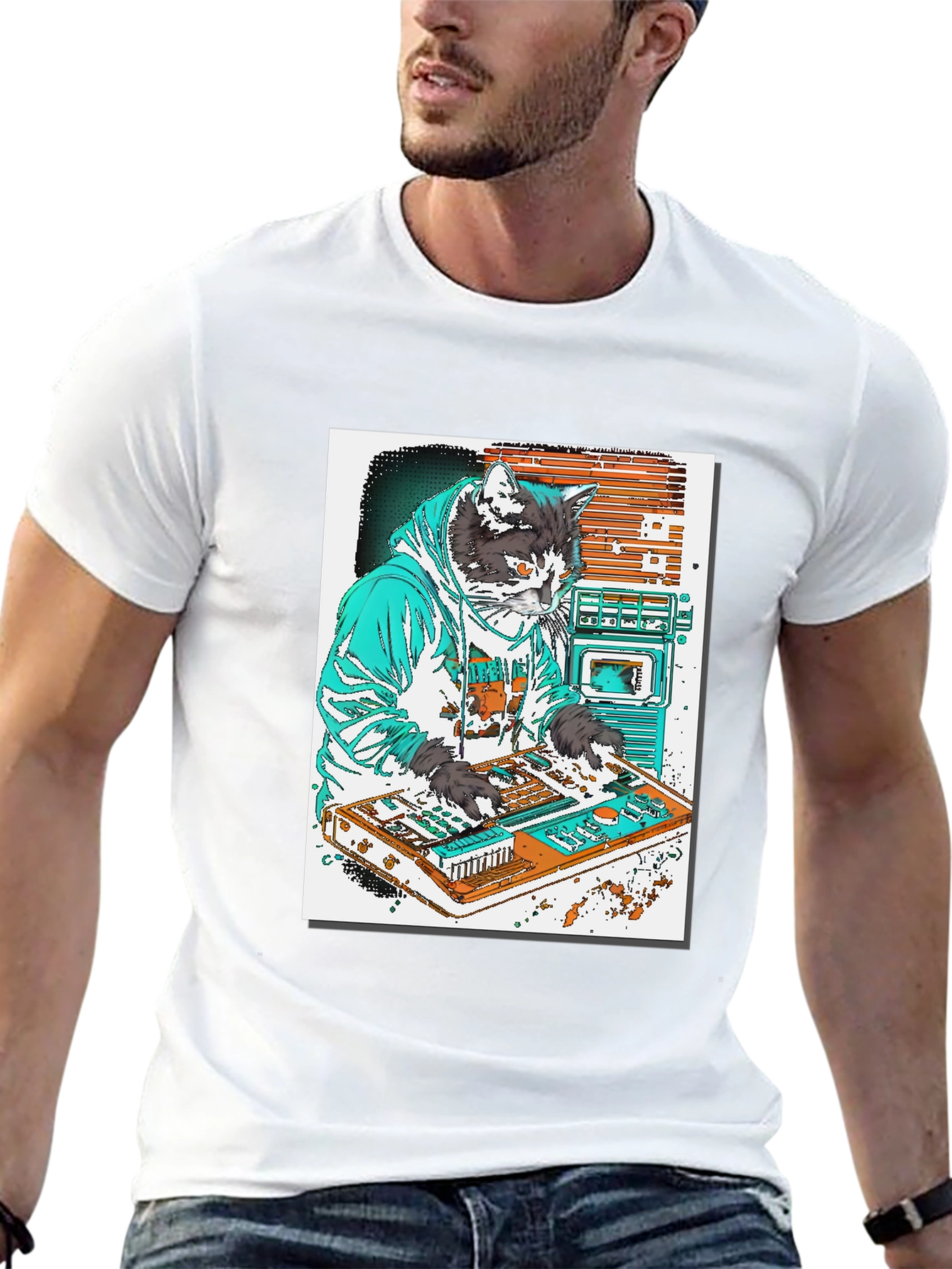 DJ Cat Graphic T-Shirt - Black
