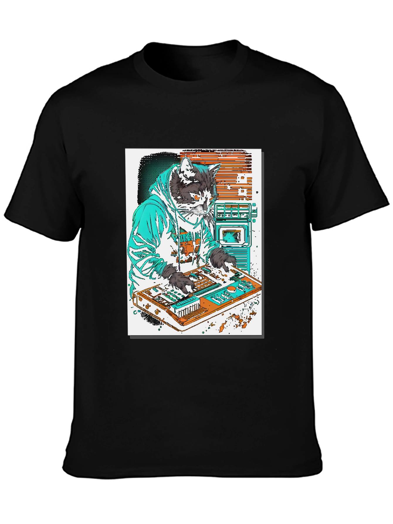 DJ Cat Graphic T-Shirt - Black