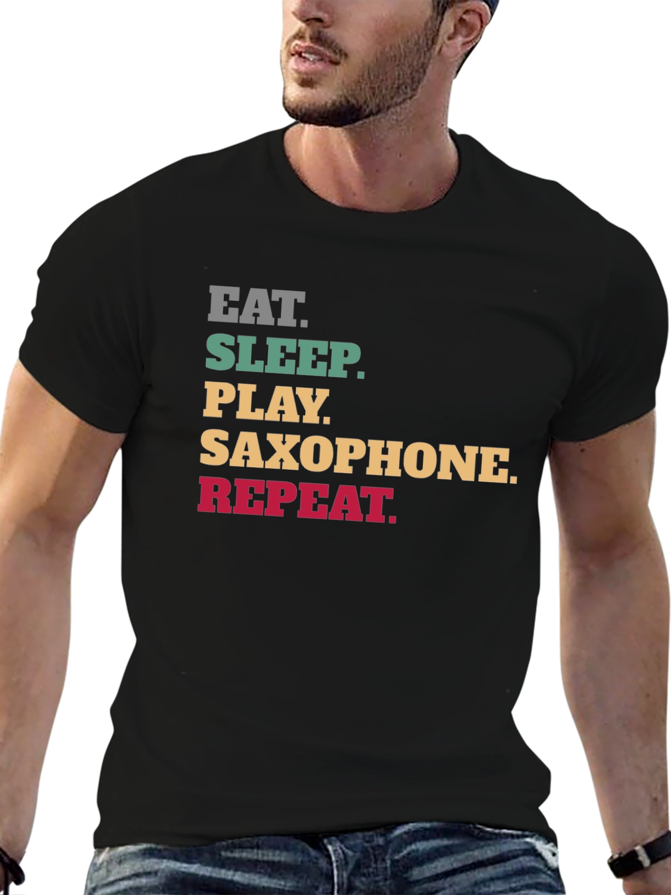Eat Sleep Play Saxophone Repeat Black T-Shirt