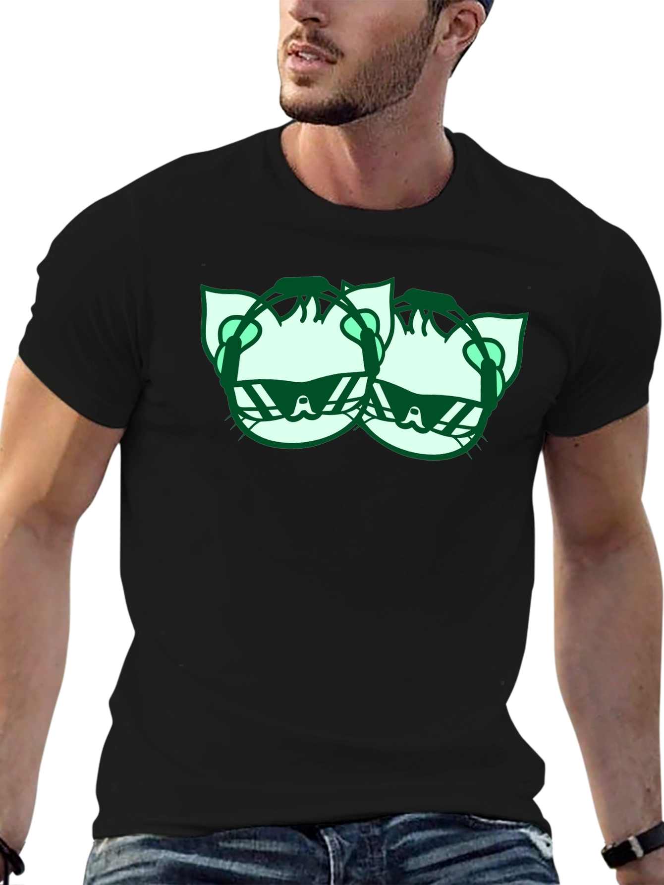 Cool Cat Graphic Tee - Black Cotton Shirt