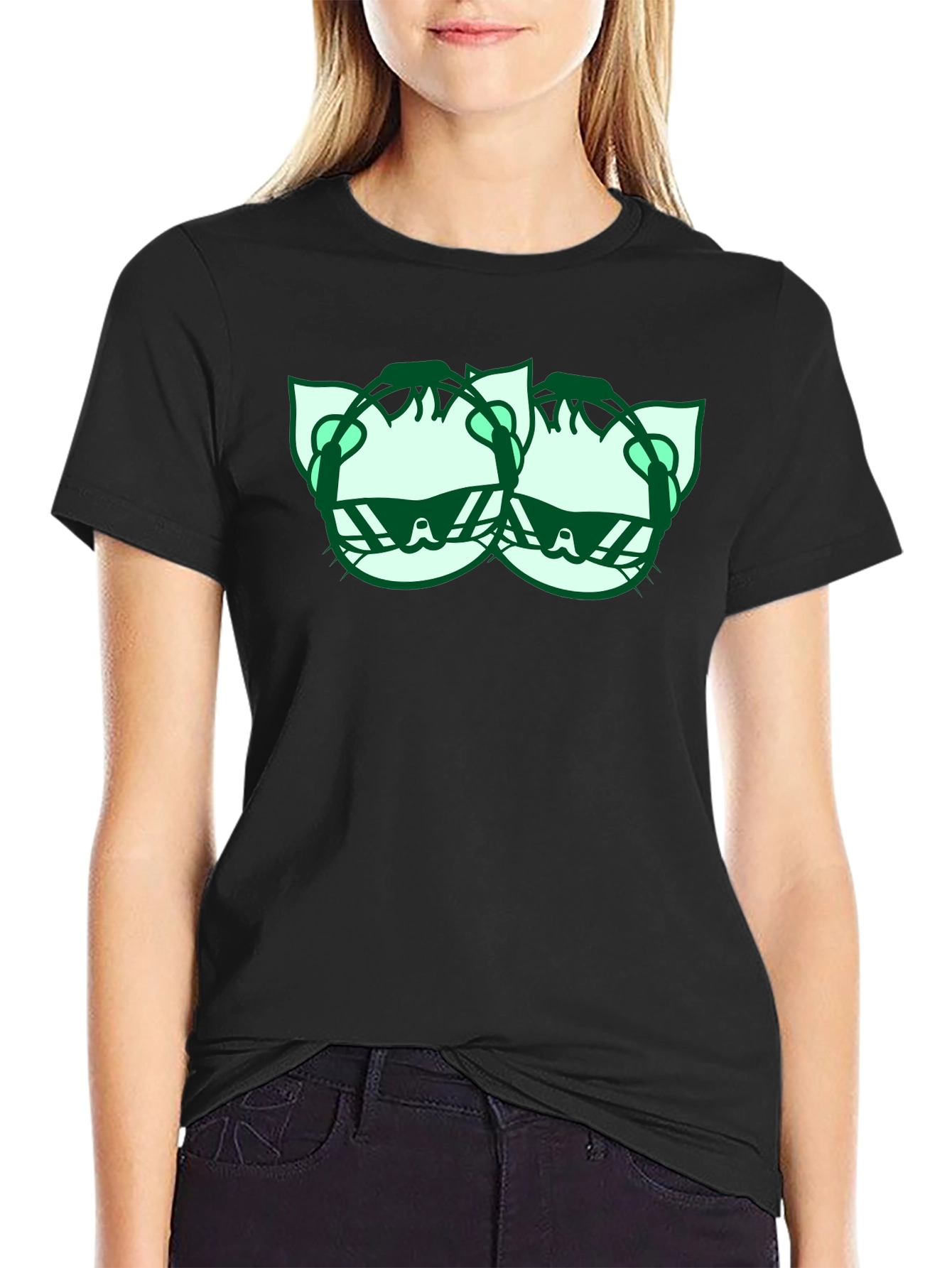 Cool Cat Graphic Tee - Black Cotton Shirt