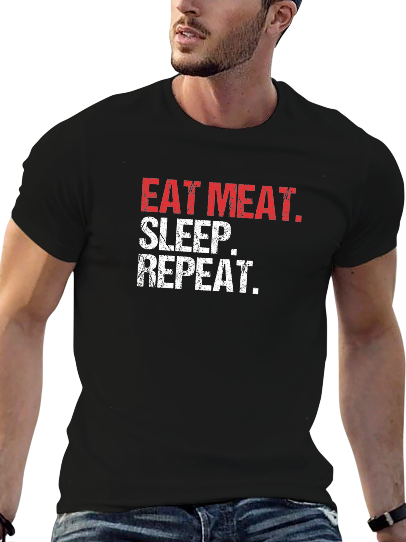 Eat Meat Sleep Repeat Black T-Shirt