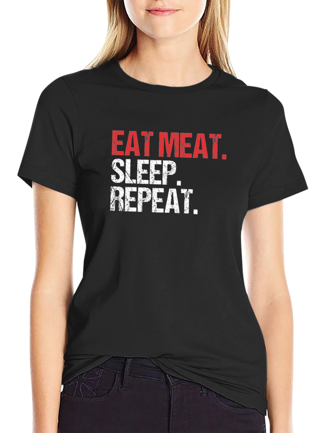 Eat Meat Sleep Repeat Black T-Shirt