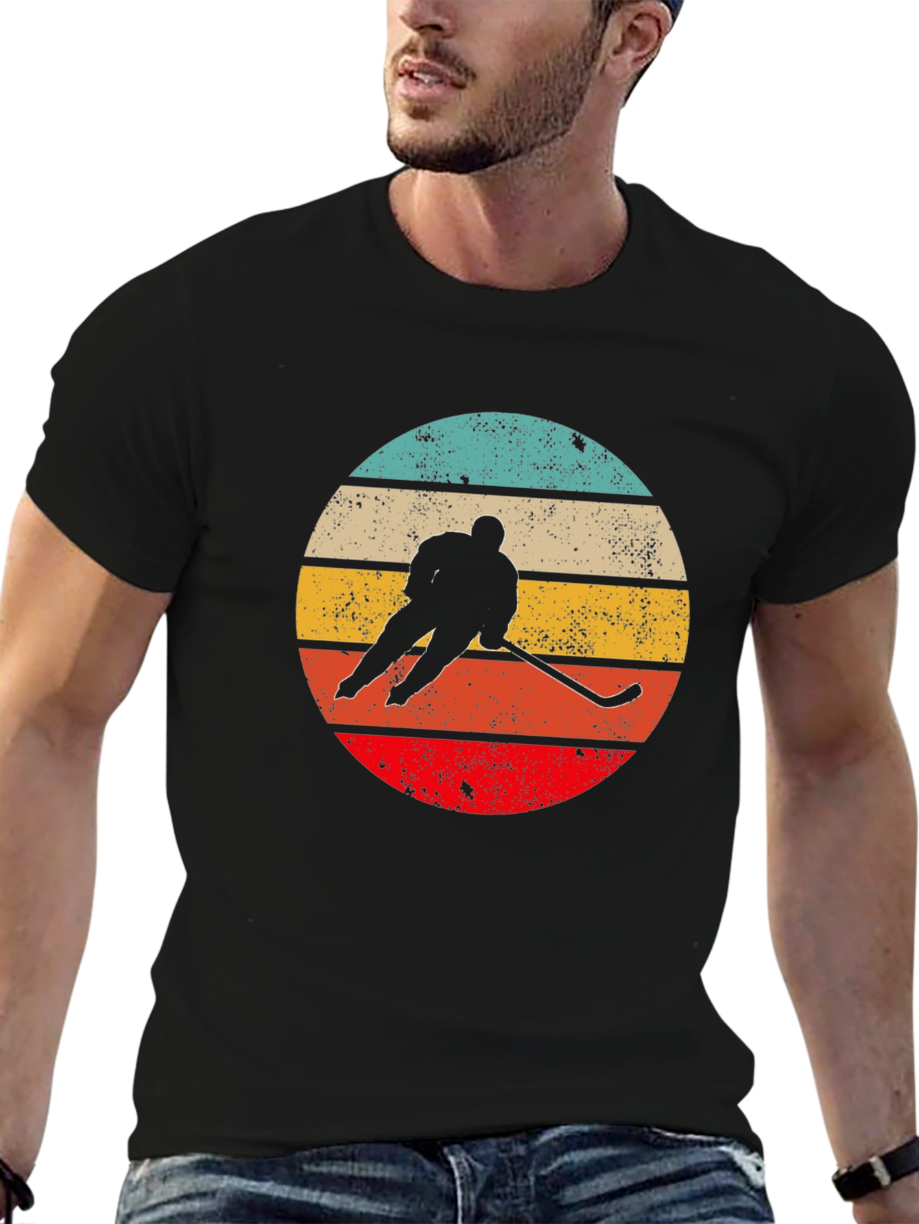Retro Hockey Player Graphic T-Shirt